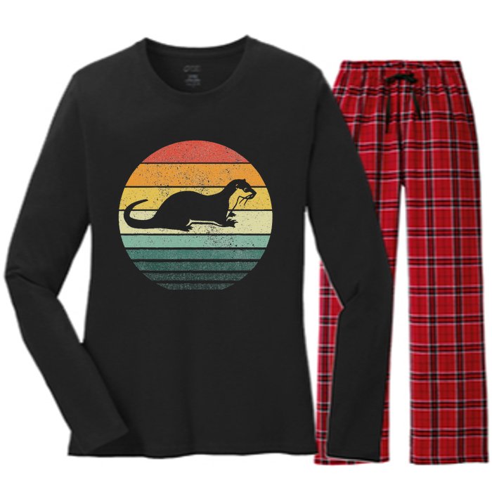 Sea Otter Animal Sunset Retro Vintage 70s Nature Lovers Women's Long Sleeve Flannel Pajama Set 