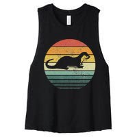 Sea Otter Animal Sunset Retro Vintage 70s Nature Lovers Women's Racerback Cropped Tank