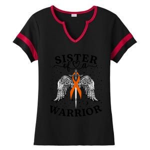 Sister Of A Warrior Leukemia Cancer Awareness Support Squad Cute Gift Ladies Halftime Notch Neck Tee