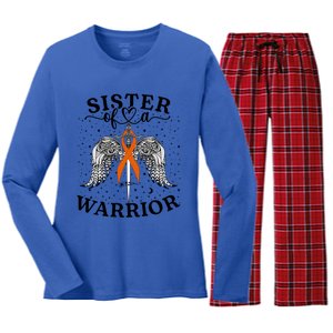 Sister Of A Warrior Leukemia Cancer Awareness Support Squad Cute Gift Women's Long Sleeve Flannel Pajama Set 