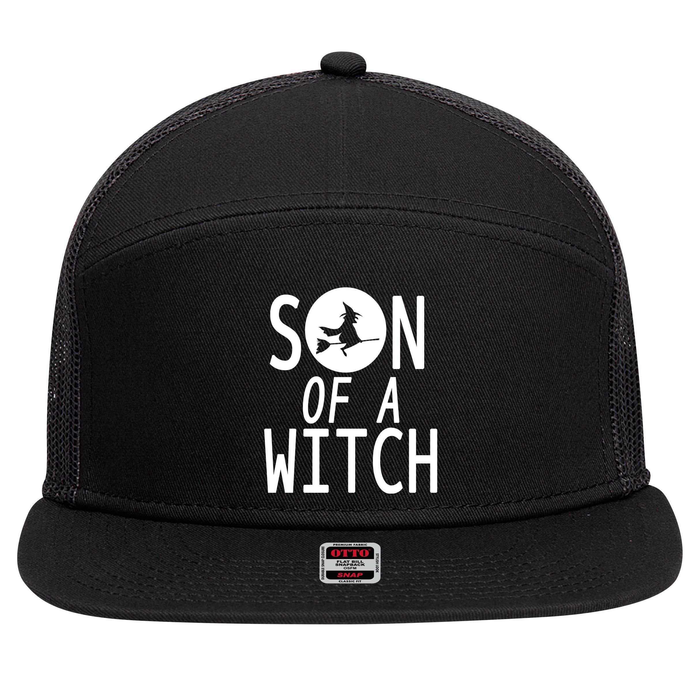 Son Of A Witch Funny Halloween 7 Panel Mesh Trucker Snapback Hat