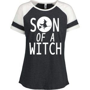 Son Of A Witch Funny Halloween Enza Ladies Jersey Colorblock Tee