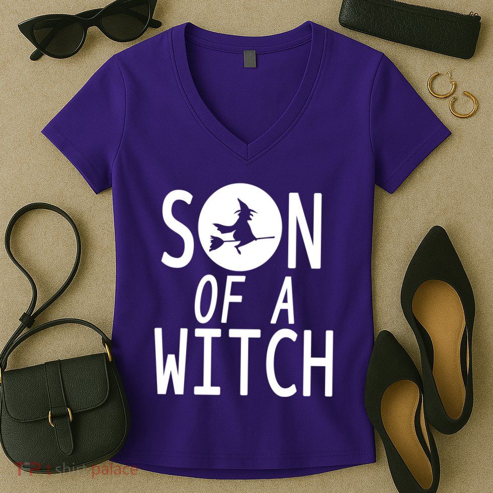 Son Of A Witch Funny Halloween Women's V-Neck T-Shirt