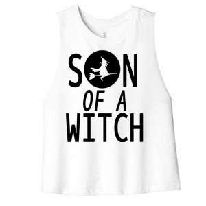 Son Of A Witch Funny Halloween Women's Racerback Cropped Tank