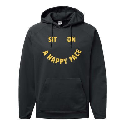 Sit On A Happy Face Funny Face Icon Meme Performance Fleece Hoodie