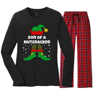 Son Of A Nutcracker Funny Elf For Christmas Eve Xmas Women's Long Sleeve Flannel Pajama Set 