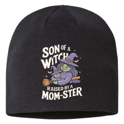 Son Of A Witch Raised By A Mom Ster Mom And Son Halloween Sustainable Beanie