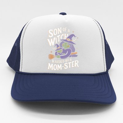 Son Of A Witch Raised By A Mom Ster Mom And Son Halloween Trucker Hat