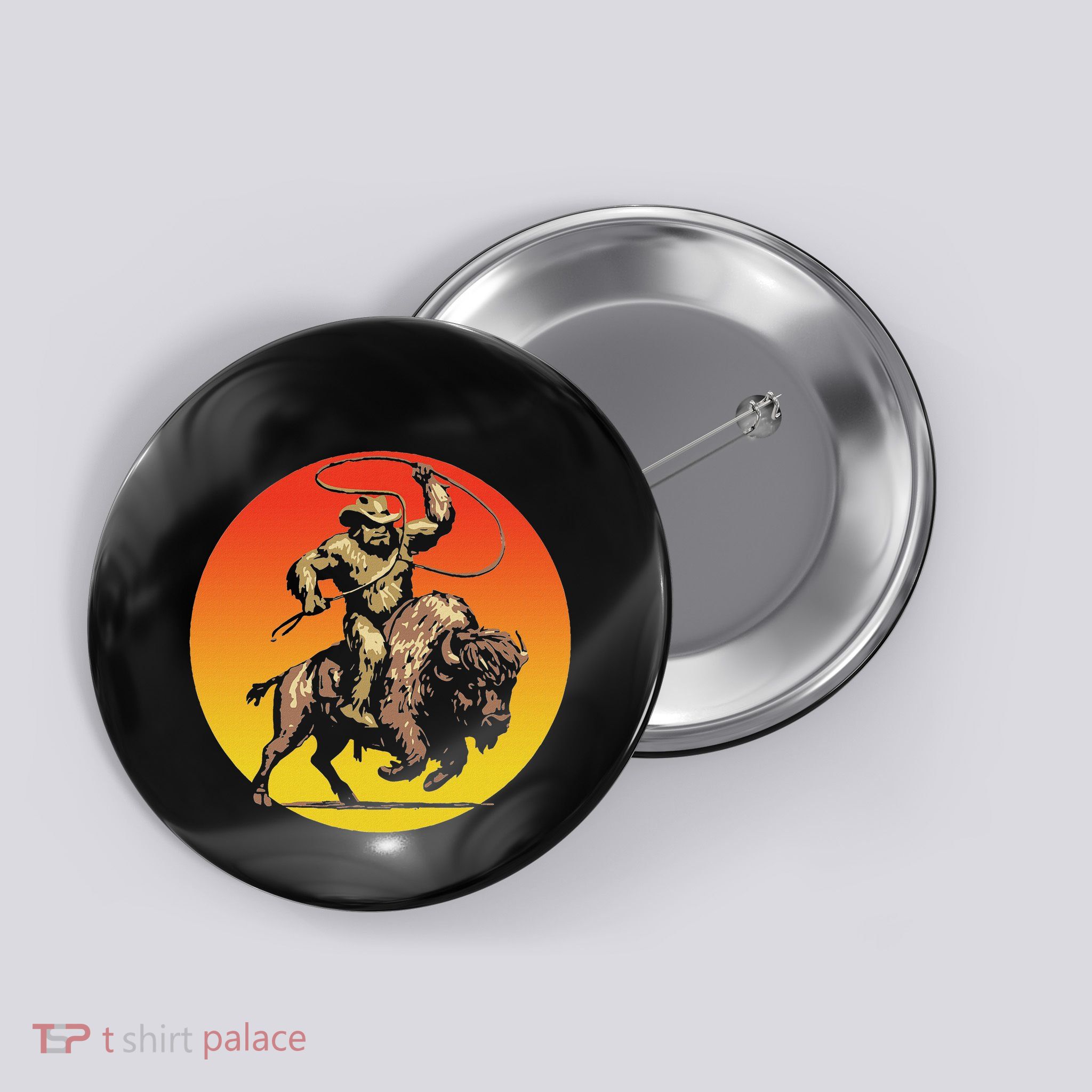 Sasquatch On A Bison Bigfoot Buffalo Outdoor Western Button