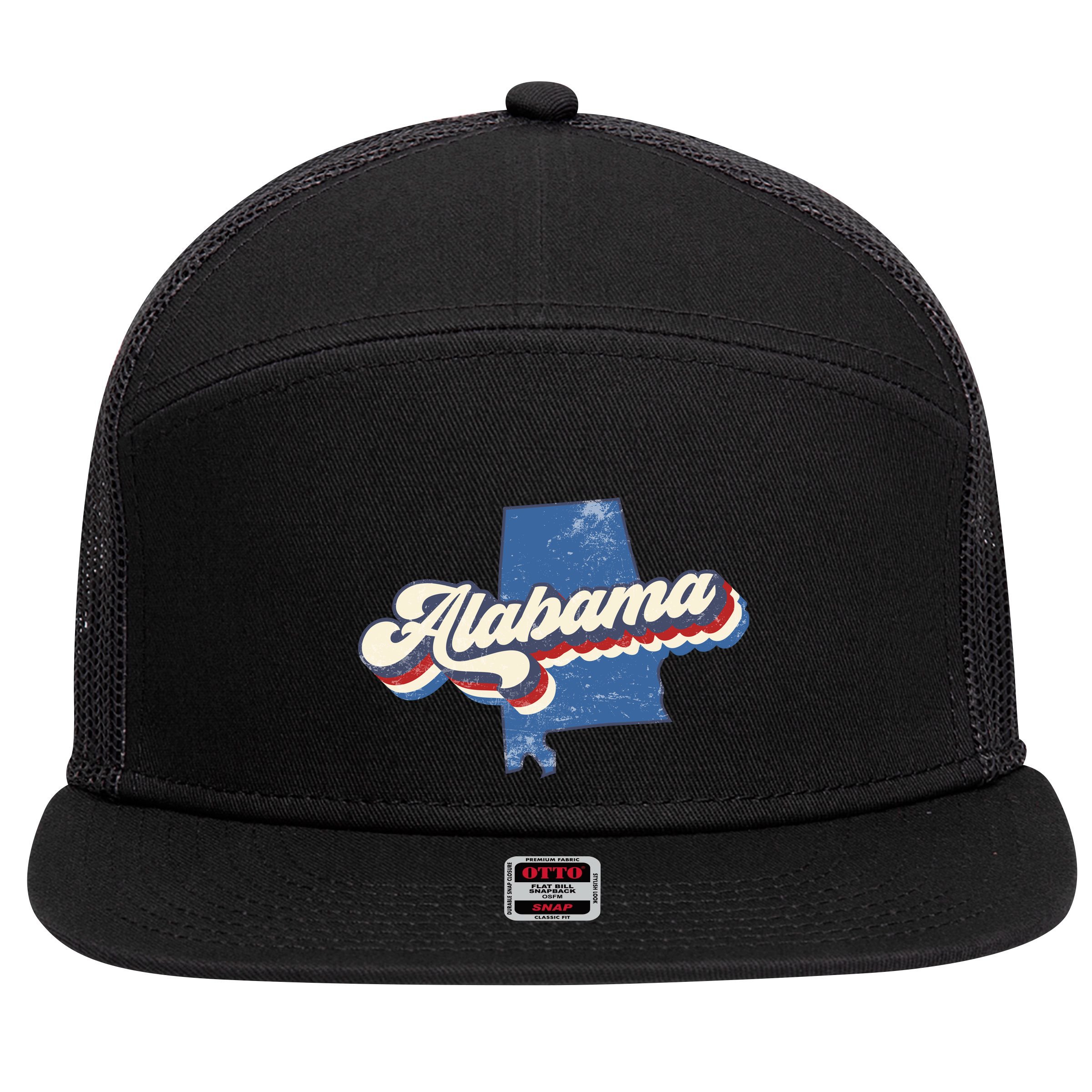 State Of Alabama Retro Logo 7 Panel Mesh Trucker Snapback Hat