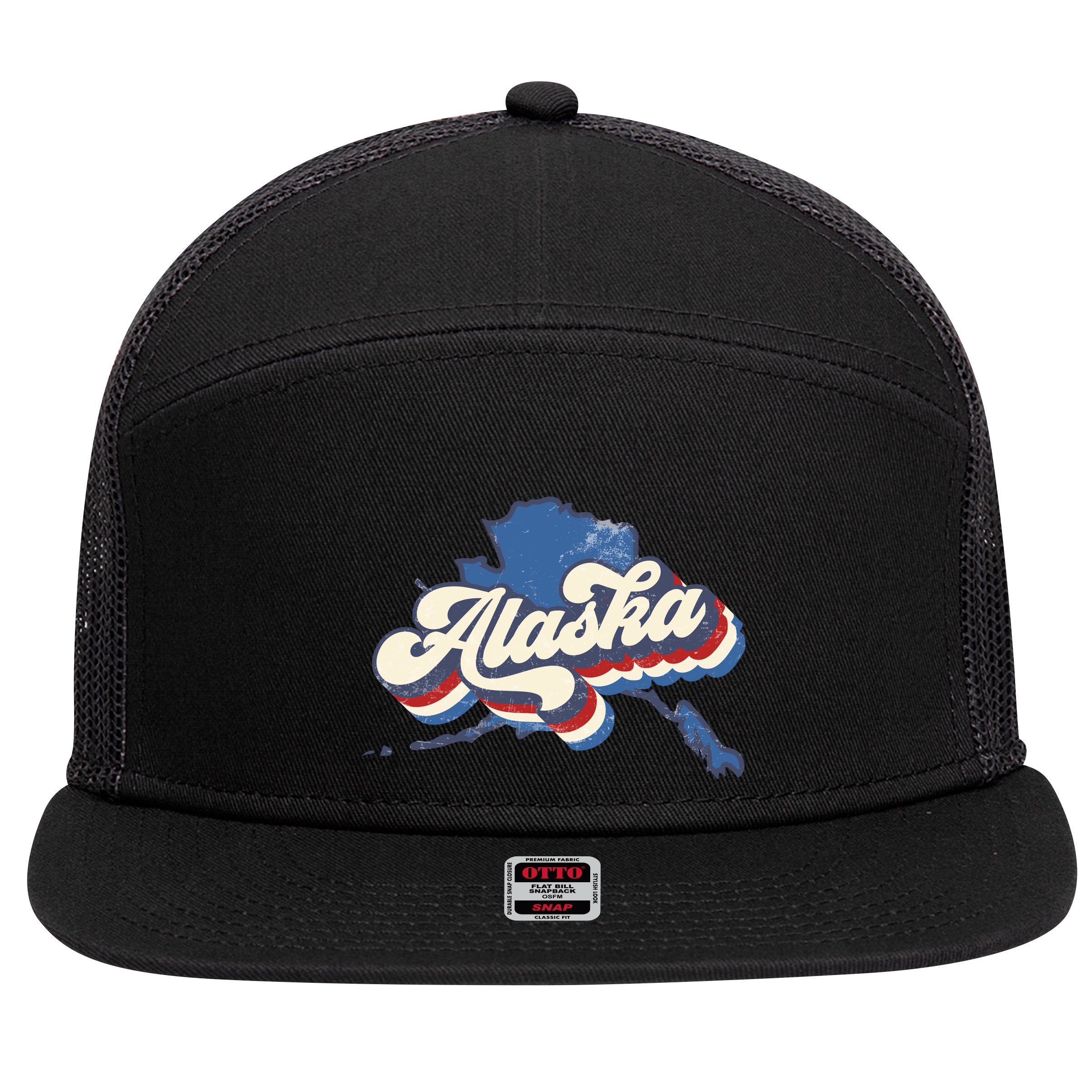 State Of Alaska Retro Logo 7 Panel Mesh Trucker Snapback Hat