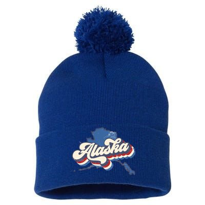 State Of Alaska Retro Logo Pom Pom 12in Knit Beanie