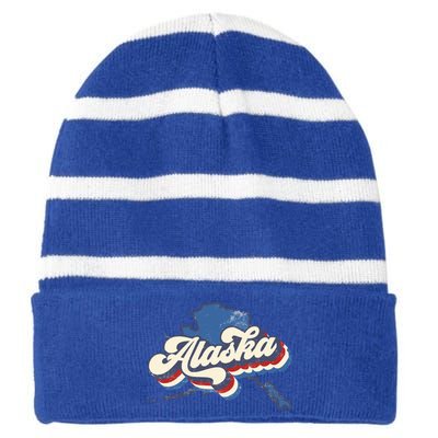 State Of Alaska Retro Logo Striped Beanie with Solid Band