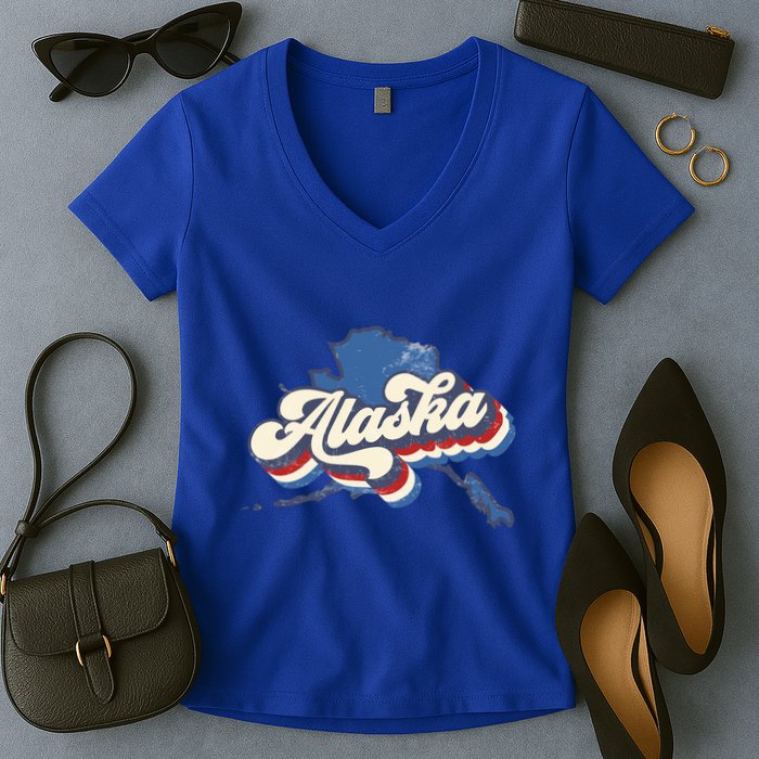 State Of Alaska Retro Logo Women's V-Neck T-Shirt