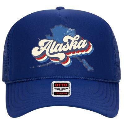 State Of Alaska Retro Logo High Crown Mesh Back Trucker Hat