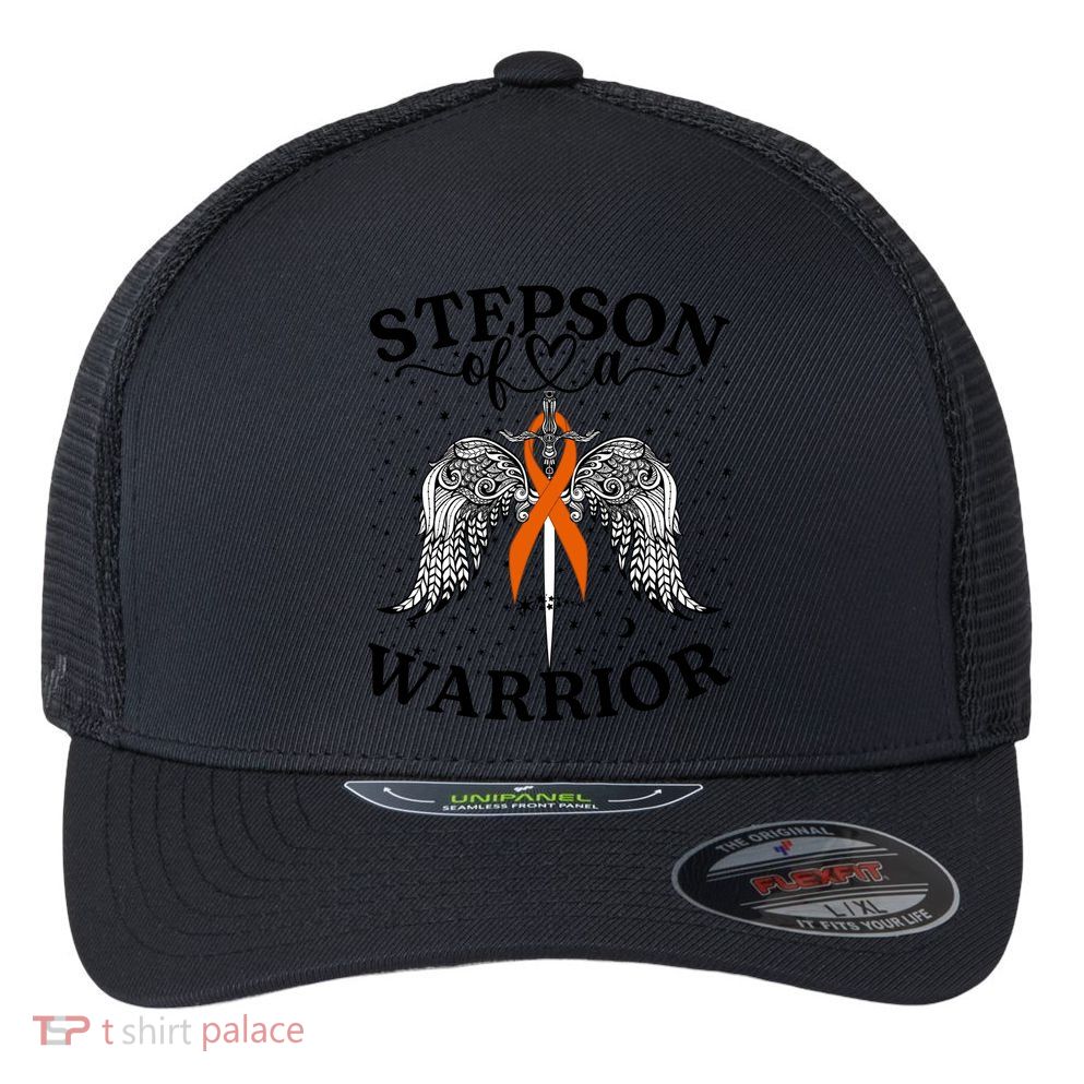 Stepson Of A Warrior Leukemia Cancer Awareness Support Squad Gift Flexfit Unipanel Trucker Cap