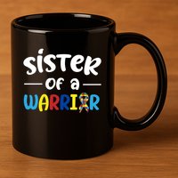 Sister Of A Warrior Autism Awareness 11oz C Handle Ceramic Mug