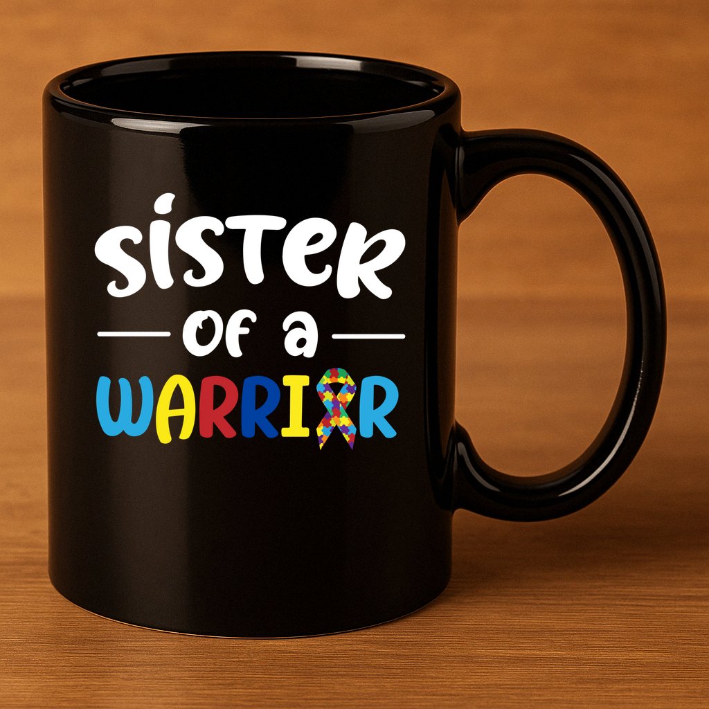 Sister Of A Warrior Autism Awareness 11oz C Handle Ceramic Mug