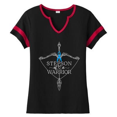 Stepson Of A Warrior Prostate Cancer Awareness Support Squad Gift Ladies Halftime Notch Neck Tee