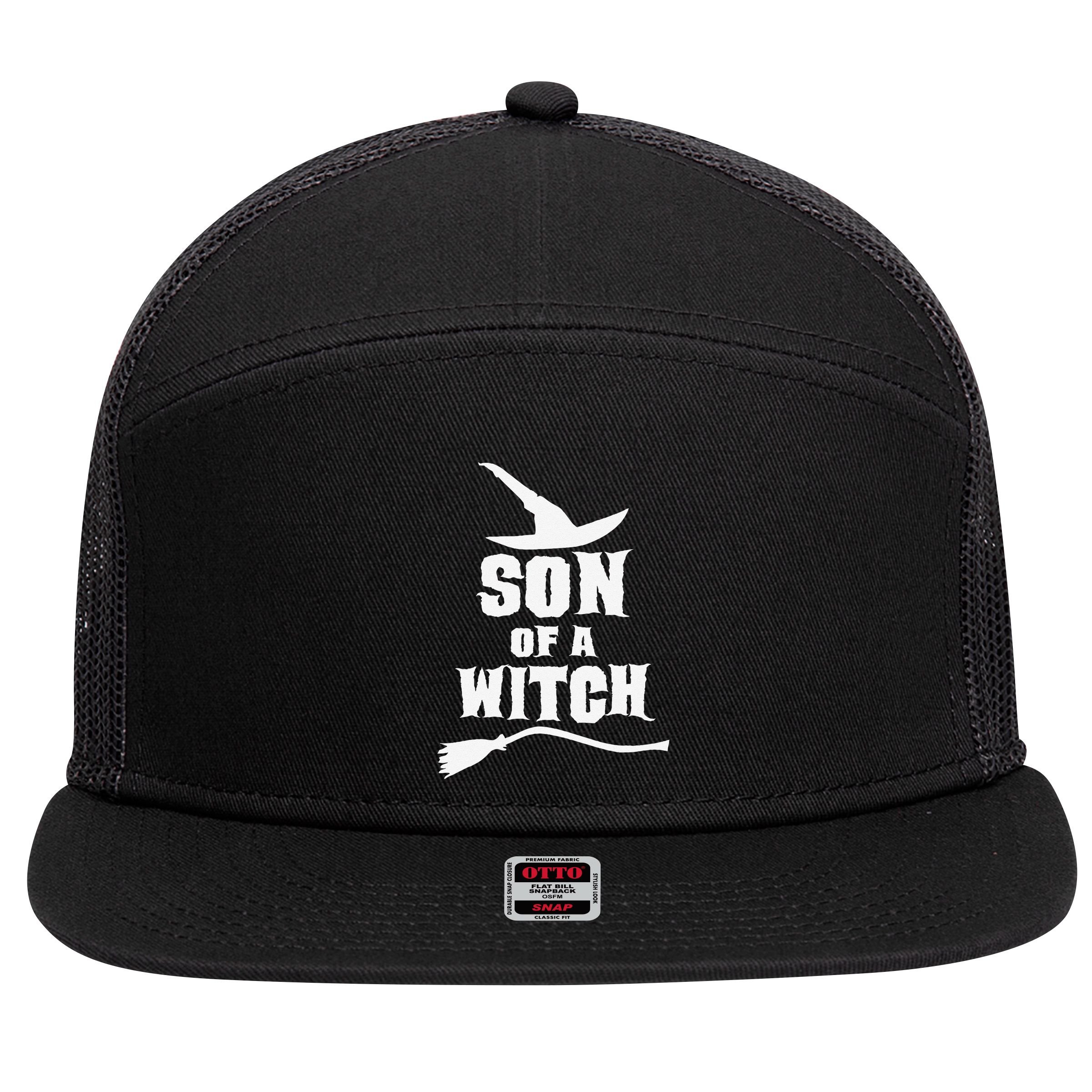Son Of A Witch Funny Witch Inspired Gifts 7 Panel Mesh Trucker Snapback Hat
