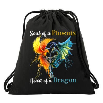 Soul Of A Phoenix Heart Of A Dragon Drawstring Bag