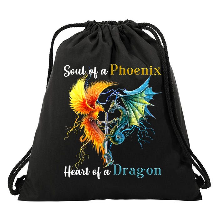 Soul Of A Phoenix Heart Of A Dragon Drawstring Bag