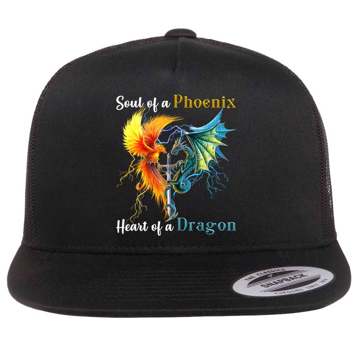 Soul Of A Phoenix Heart Of A Dragon Flat Bill Trucker Hat