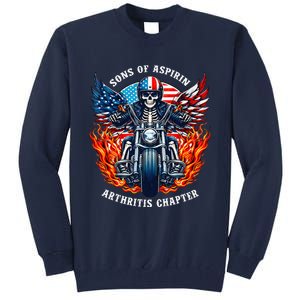 Sons Of Aspirin Arthritis Chapter Skeleton Motorcycle Rider Tall Sweatshirt