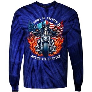 Sons Of Aspirin Arthritis Chapter Skeleton Motorcycle Rider Tie-Dye Long Sleeve Shirt