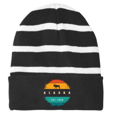 State Of Alaska Striped Beanie with Solid Band