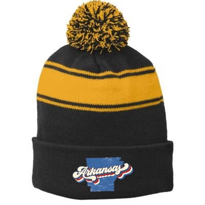 State Of Arkansas Retro Logo Stripe Pom Pom Beanie
