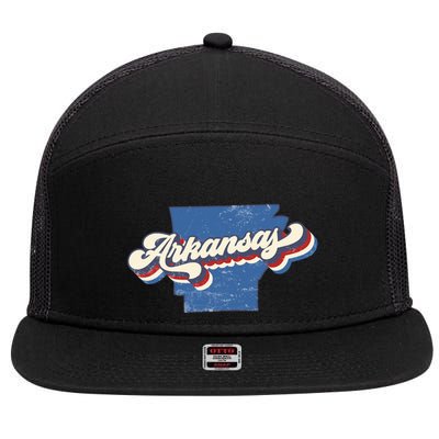 State Of Arkansas Retro Logo 7 Panel Mesh Trucker Snapback Hat
