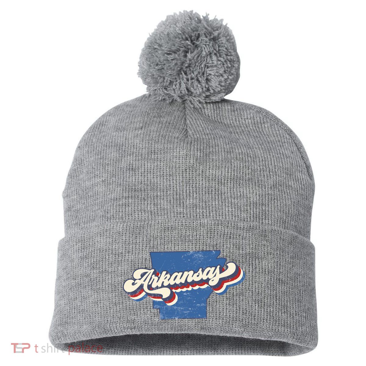 State Of Arkansas Retro Logo Pom Pom 12in Knit Beanie