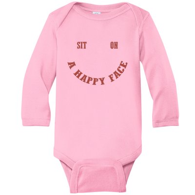 Sit On A Happy Face Funny Baby Long Sleeve Bodysuit