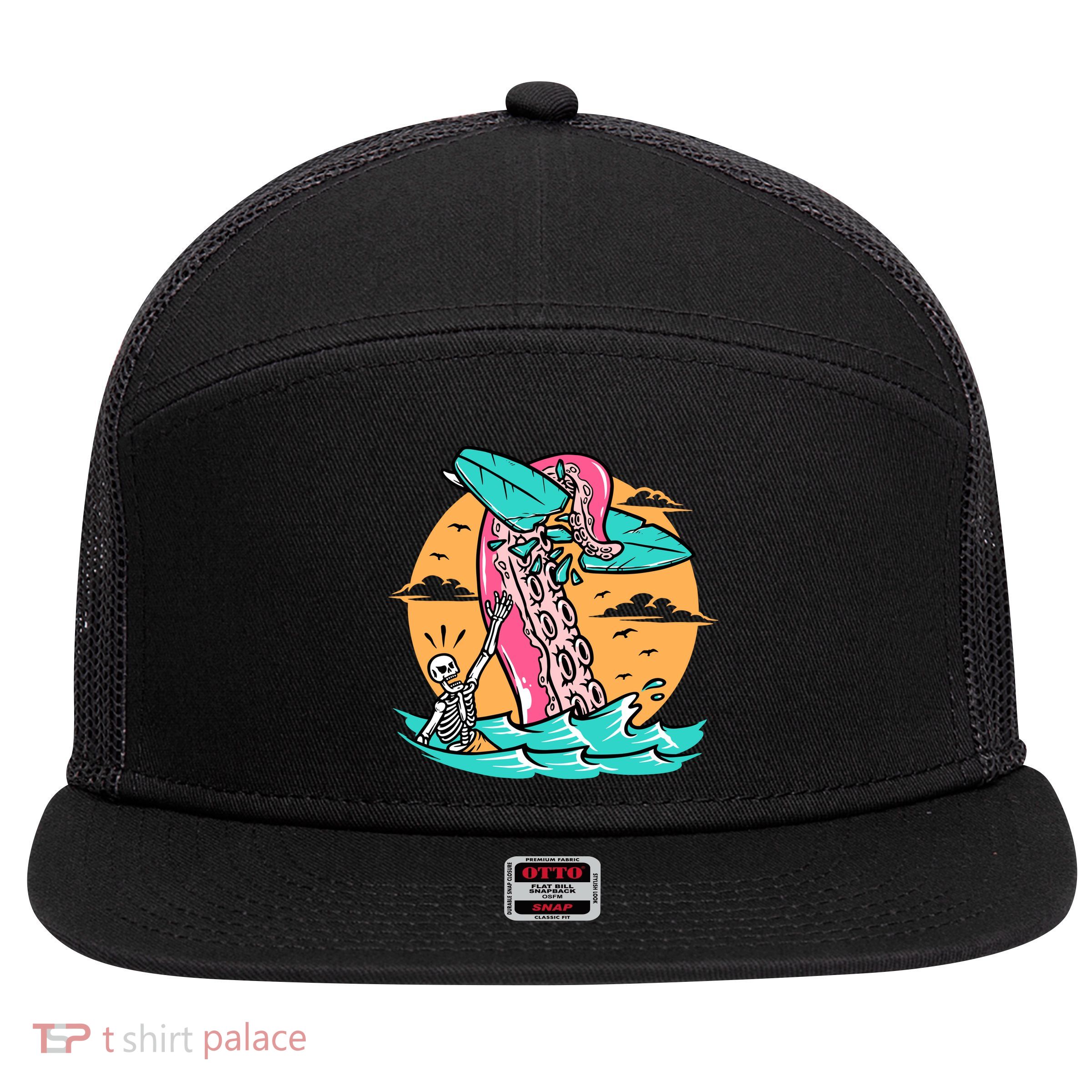 Surfing Octopus Attack Surfer Holiday Gift 7 Panel Mesh Trucker Snapback Hat