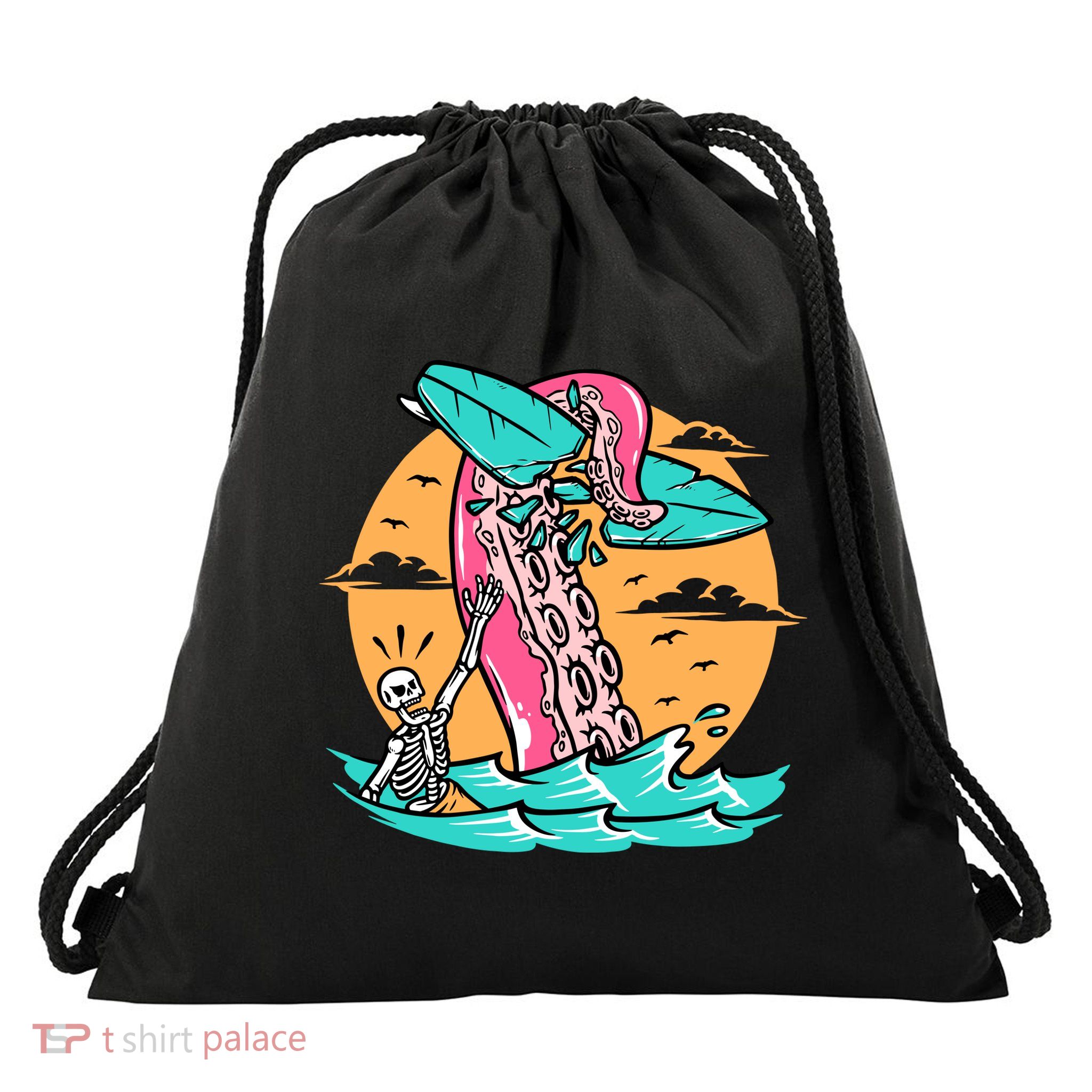 Surfing Octopus Attack Surfer Holiday Gift Drawstring Bag