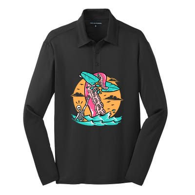 Surfing Octopus Attack Surfer Holiday Gift Silk Touch Performance Long Sleeve Polo