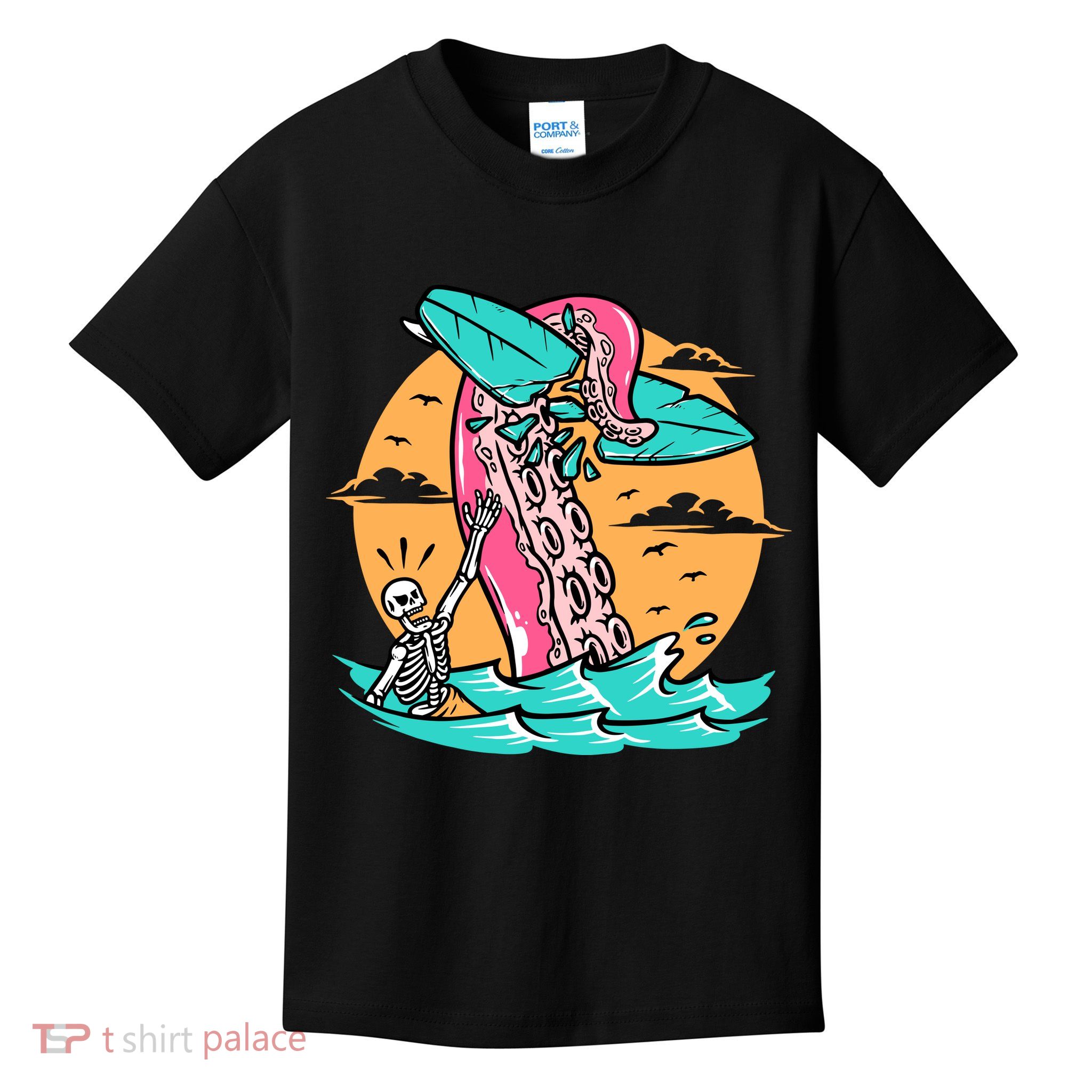 Surfing Octopus Attack Surfer Holiday Gift Kids T-Shirt