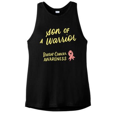 Son Of A Warrior Breast Cancer Awareness Pink Ribbon Funny Gift Ladies PosiCharge Tri-Blend Wicking Tank