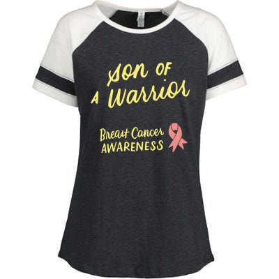 Son Of A Warrior Breast Cancer Awareness Pink Ribbon Funny Gift Enza Ladies Jersey Colorblock Tee