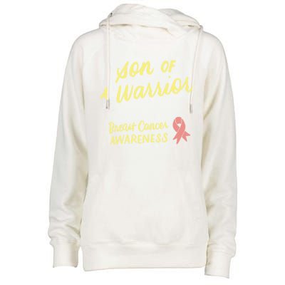 Son Of A Warrior Breast Cancer Awareness Pink Ribbon Funny Gift Womens Funnel Neck Pullover Hood