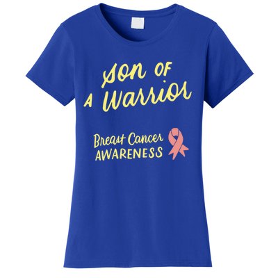 Son Of A Warrior Breast Cancer Awareness Pink Ribbon Funny Gift Women's T-Shirt