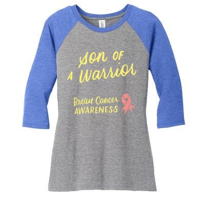 Son Of A Warrior Breast Cancer Awareness Pink Ribbon Funny Gift Women's Tri-Blend 3/4-Sleeve Raglan Shirt