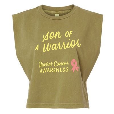 Son Of A Warrior Breast Cancer Awareness Pink Ribbon Funny Gift Garment-Dyed Women's Muscle Tee