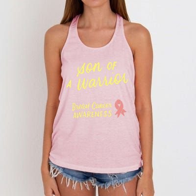 Son Of A Warrior Breast Cancer Awareness Pink Ribbon Funny Gift Women's Knotted Racerback Tank