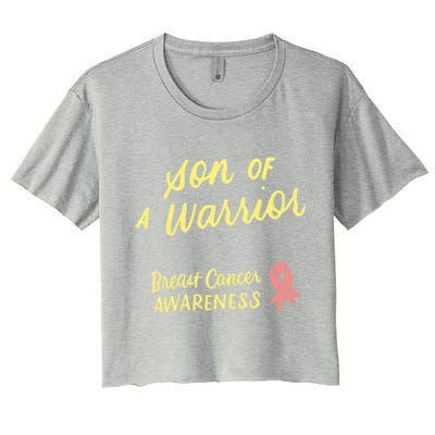 Son Of A Warrior Breast Cancer Awareness Pink Ribbon Funny Gift Women's Crop Top Tee