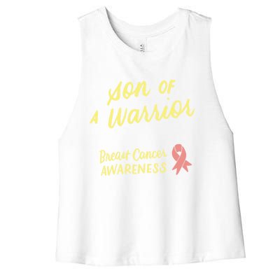 Son Of A Warrior Breast Cancer Awareness Pink Ribbon Funny Gift Women's Racerback Cropped Tank