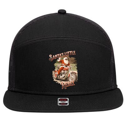 Santa on a Motorcycle Vintage Style Rebellious Christmas  7 Panel Mesh Trucker Snapback Hat