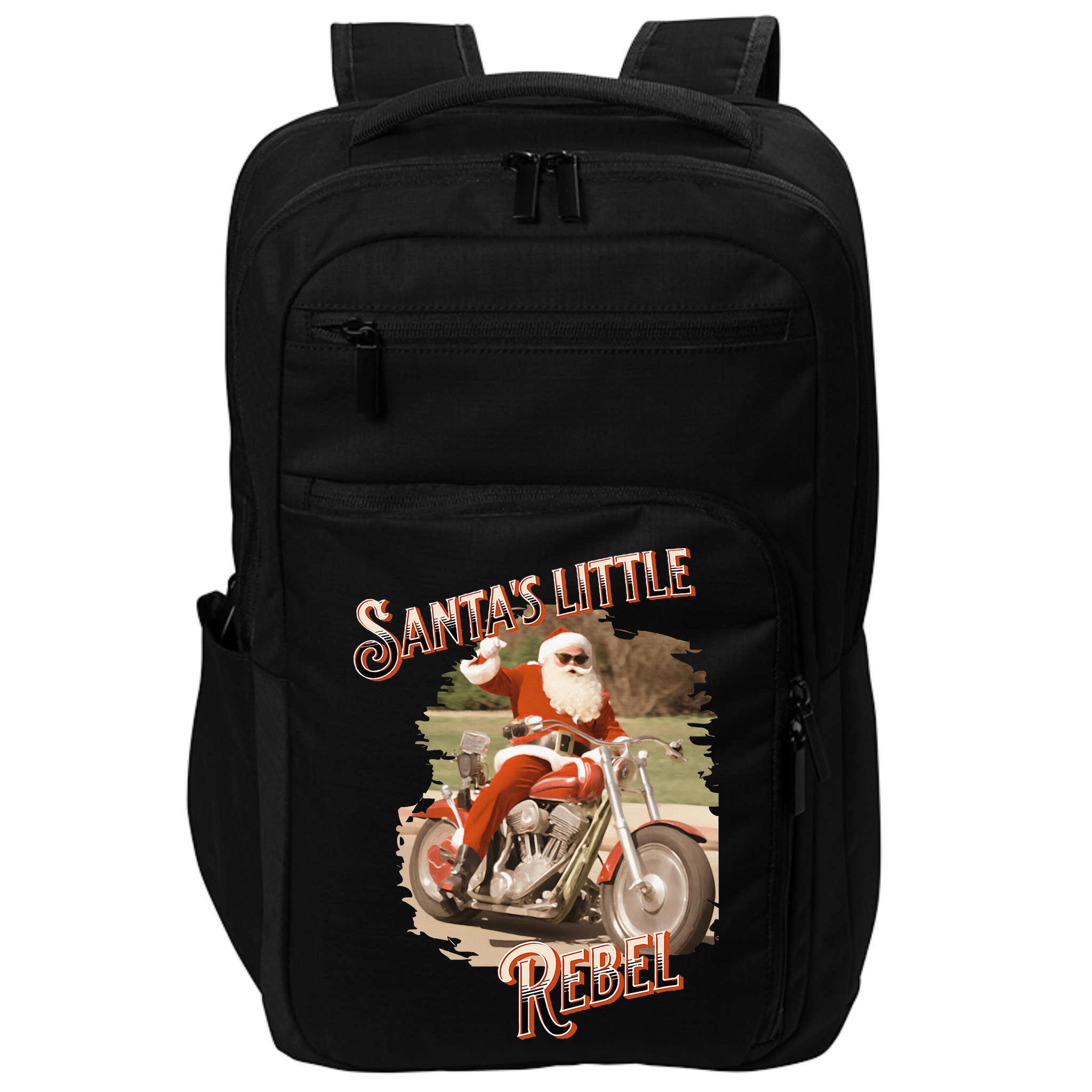 Santa on a Motorcycle Vintage Style Rebellious Christmas  Impact Tech Backpack