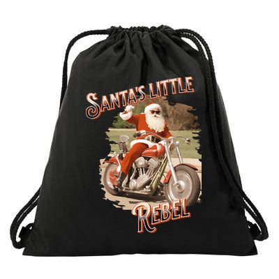 Santa on a Motorcycle Vintage Style Rebellious Christmas  Drawstring Bag